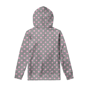 Grey And Pink Polka Dot Pattern Print Pullover Hoodie