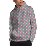 Grey And Pink Polka Dot Pattern Print Pullover Hoodie