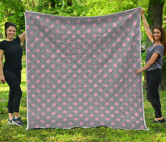 Grey And Pink Polka Dot Pattern Print Quilt