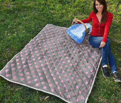 Grey And Pink Polka Dot Pattern Print Quilt