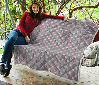 Grey And Pink Polka Dot Pattern Print Quilt
