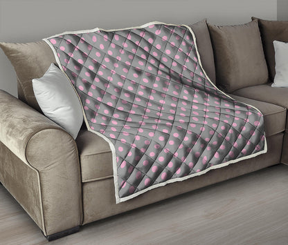 Grey And Pink Polka Dot Pattern Print Quilt