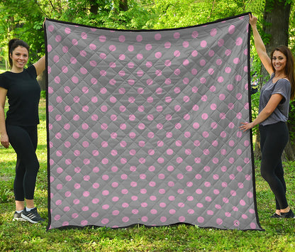 Grey And Pink Polka Dot Pattern Print Quilt