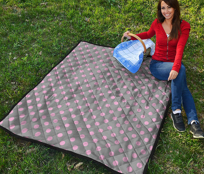 Grey And Pink Polka Dot Pattern Print Quilt