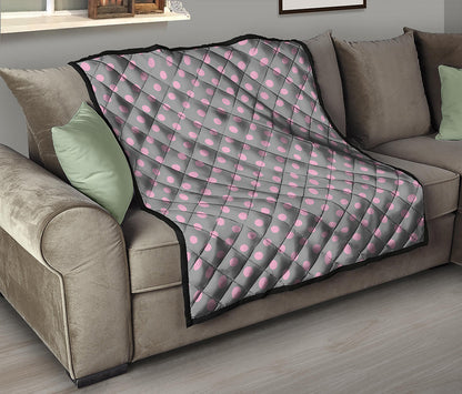 Grey And Pink Polka Dot Pattern Print Quilt