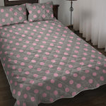 Grey And Pink Polka Dot Pattern Print Quilt Bed Set