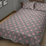 Grey And Pink Polka Dot Pattern Print Quilt Bed Set