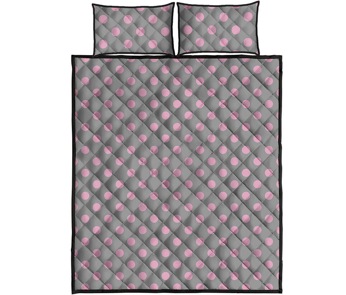 Grey And Pink Polka Dot Pattern Print Quilt Bed Set