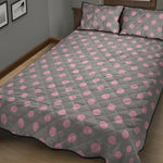 Grey And Pink Polka Dot Pattern Print Quilt Bed Set