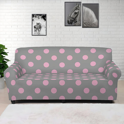Grey And Pink Polka Dot Pattern Print Sofa Cover