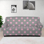 Grey And Pink Polka Dot Pattern Print Sofa Cover