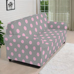 Grey And Pink Polka Dot Pattern Print Sofa Cover