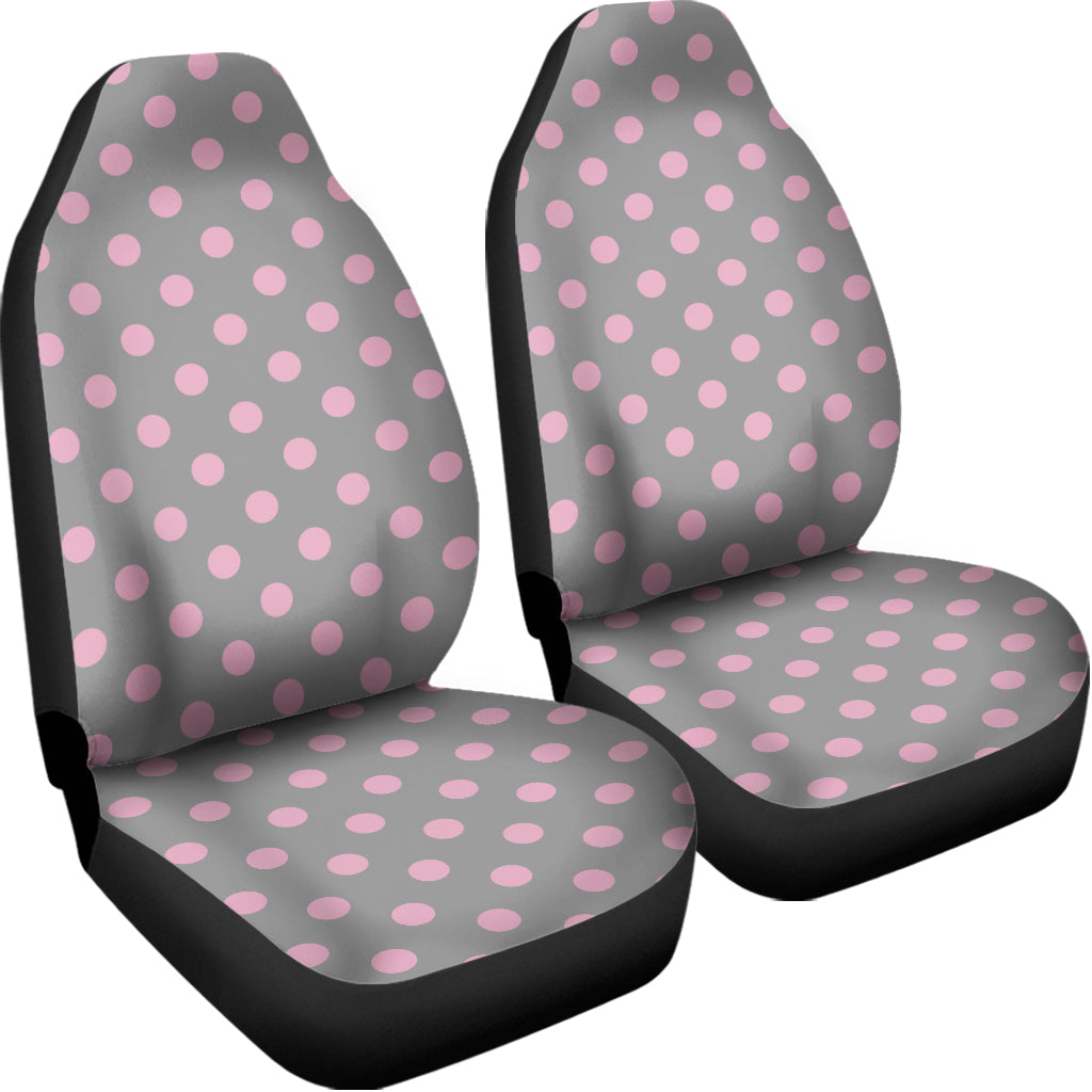 Grey And Pink Polka Dot Pattern Print Universal Fit Car Seat Covers