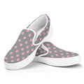 Grey And Pink Polka Dot Pattern Print White Slip On Sneakers