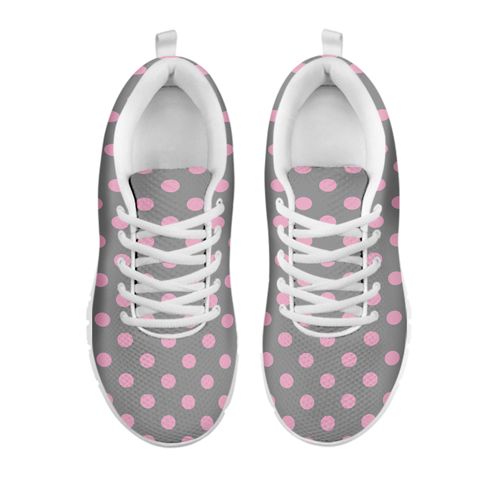 Grey And Pink Polka Dot Pattern Print White Sneakers