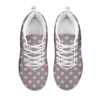 Grey And Pink Polka Dot Pattern Print White Sneakers