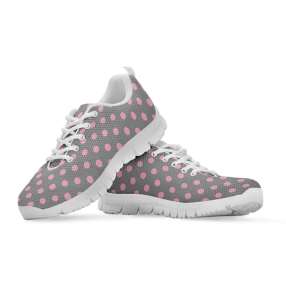 Grey And Pink Polka Dot Pattern Print White Sneakers