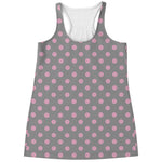 Grey And Pink Polka Dot Pattern Print Women's Racerback Tank Top