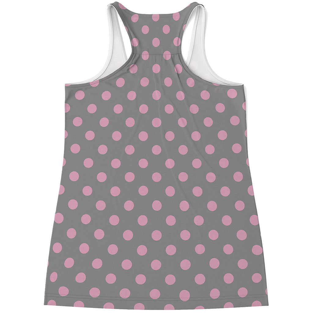 Grey And Pink Polka Dot Pattern Print Women's Racerback Tank Top