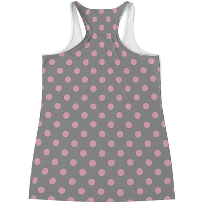 Grey And Pink Polka Dot Pattern Print Women's Racerback Tank Top