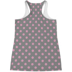 Grey And Pink Polka Dot Pattern Print Women's Racerback Tank Top
