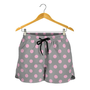 Grey And Pink Polka Dot Pattern Print Women's Shorts