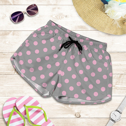 Grey And Pink Polka Dot Pattern Print Women's Shorts