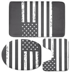 Grey And White American Flag Print 3 Piece Bath Mat Set
