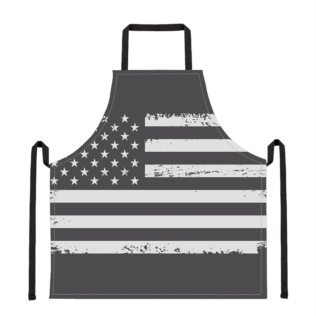 Grey And White American Flag Print Apron