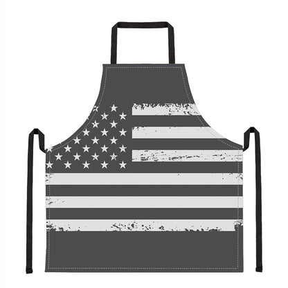 Grey And White American Flag Print Apron