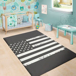 Grey And White American Flag Print Area Rug