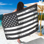 Grey And White American Flag Print Beach Sarong Wrap