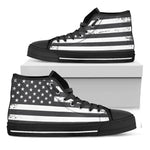 Grey And White American Flag Print Black High Top Shoes