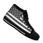 Grey And White American Flag Print Black High Top Shoes