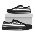 Grey And White American Flag Print Black Low Top Sneakers