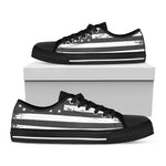 Grey And White American Flag Print Black Low Top Shoes 