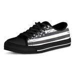 Grey And White American Flag Print Black Low Top Shoes 