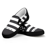 Grey And White American Flag Print Black Slip On Shoes