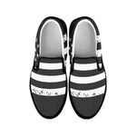 Grey And White American Flag Print Black Slip On Shoes