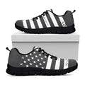 Grey And White American Flag Print Black Running Shoes