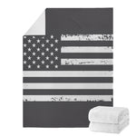 Grey And White American Flag Print Blanket