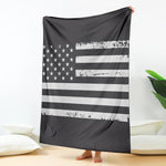 Grey And White American Flag Print Blanket
