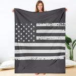 Grey And White American Flag Print Blanket