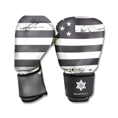 Grey And White American Flag Print Boxing Gloves