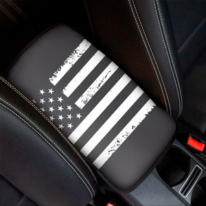 Grey And White American Flag Print Car Center Console Cover