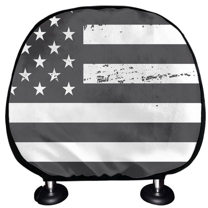 Grey And White American Flag Print Car Headrest Covers