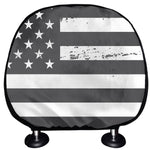 Grey And White American Flag Print Car Headrest Covers