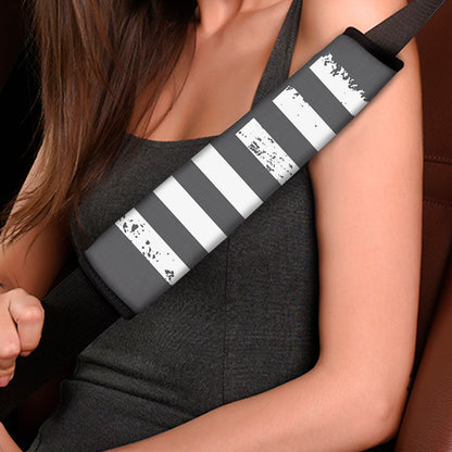 Grey And White American Flag Print Car Seat Belt Covers