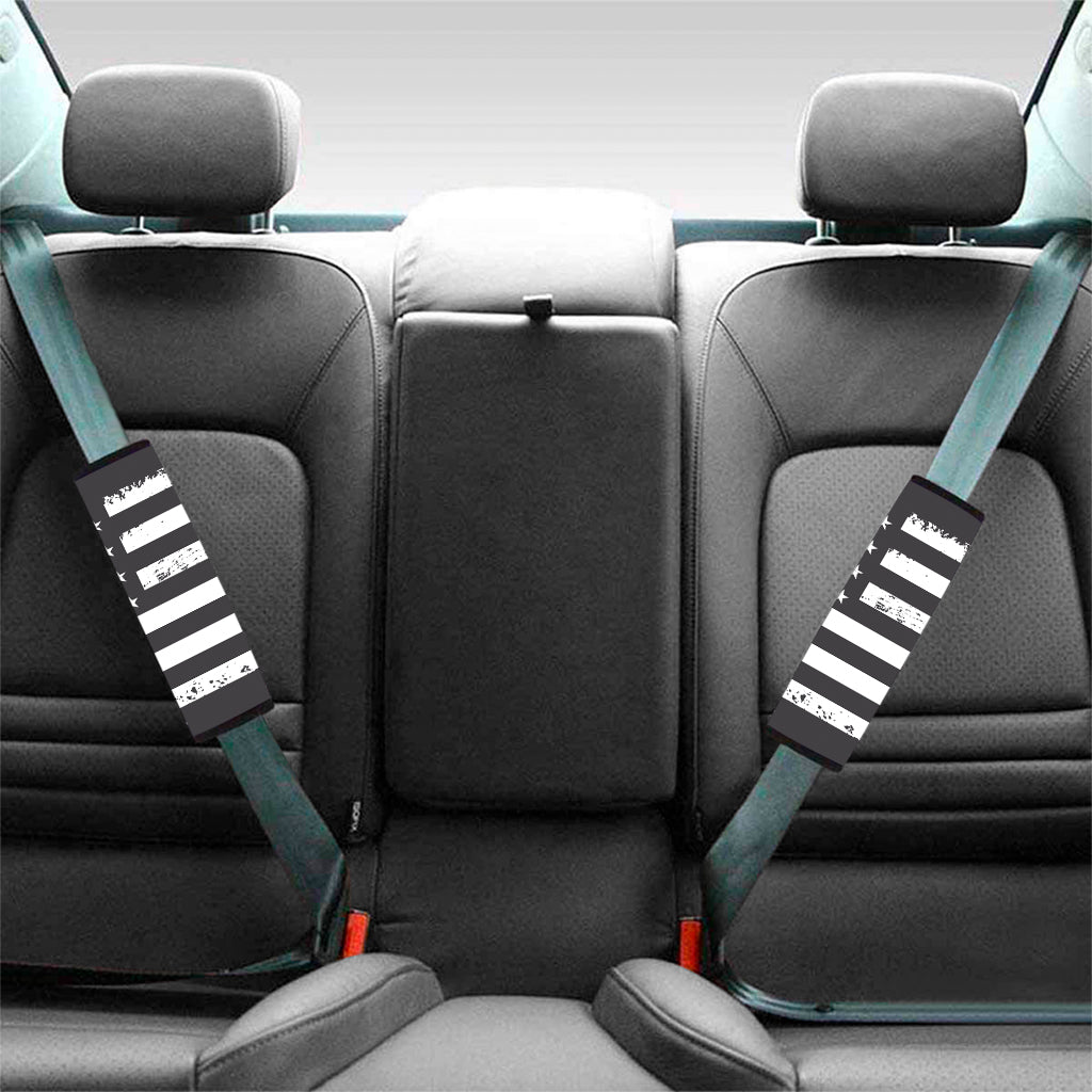 Grey And White American Flag Print Car Seat Belt Covers