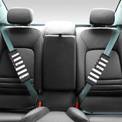 Grey And White American Flag Print Car Seat Belt Covers